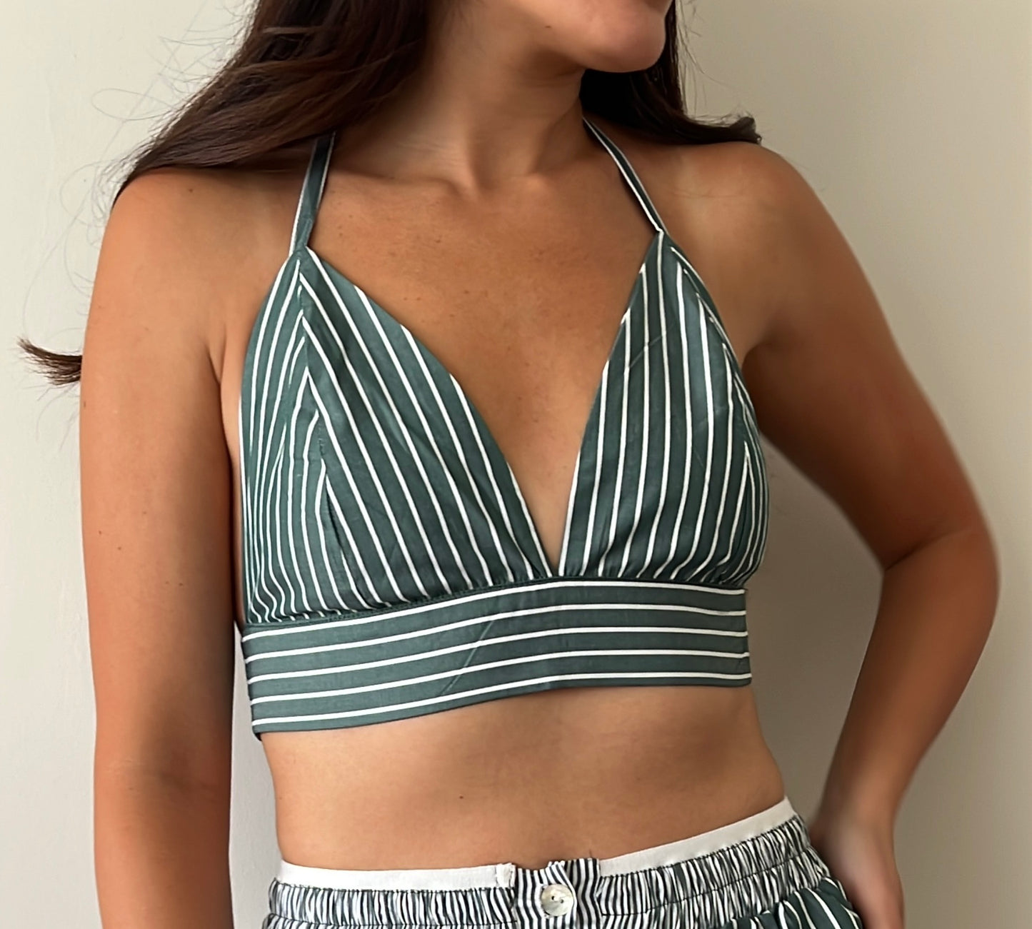 The Striped Shirt & Bralette (Seaweed)