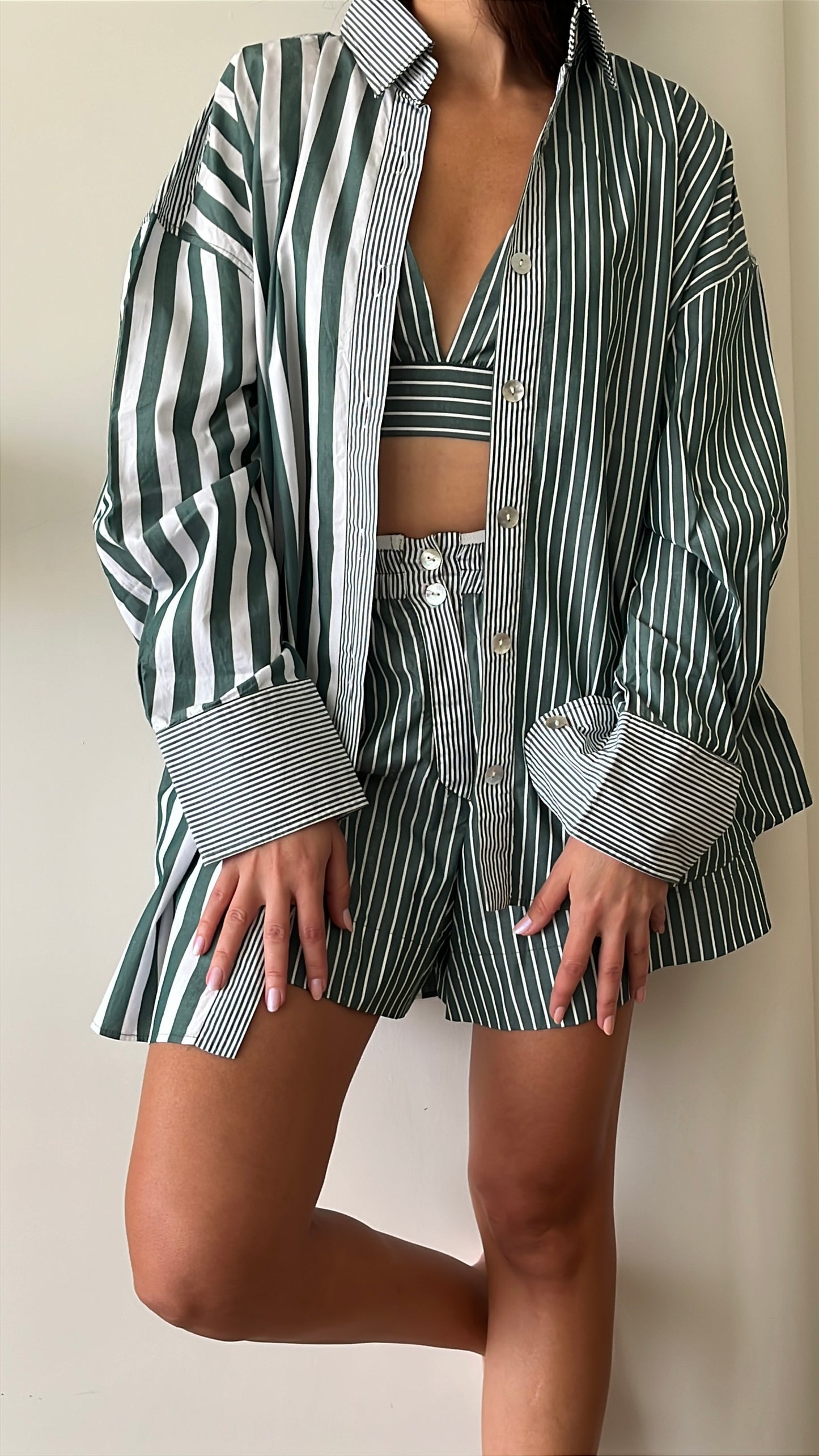 The Striped Shirt & Bralette (Seaweed)