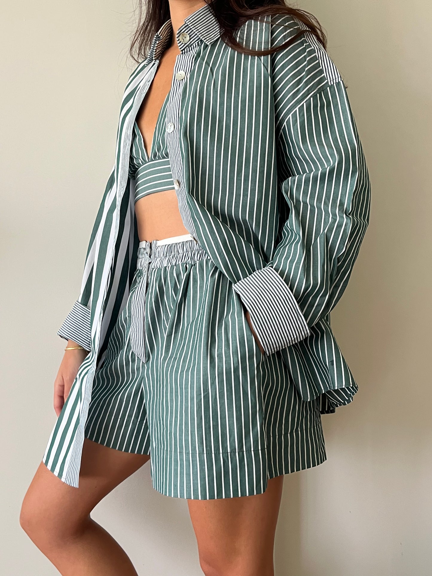 The Striped Shirt & Bralette (Seaweed)